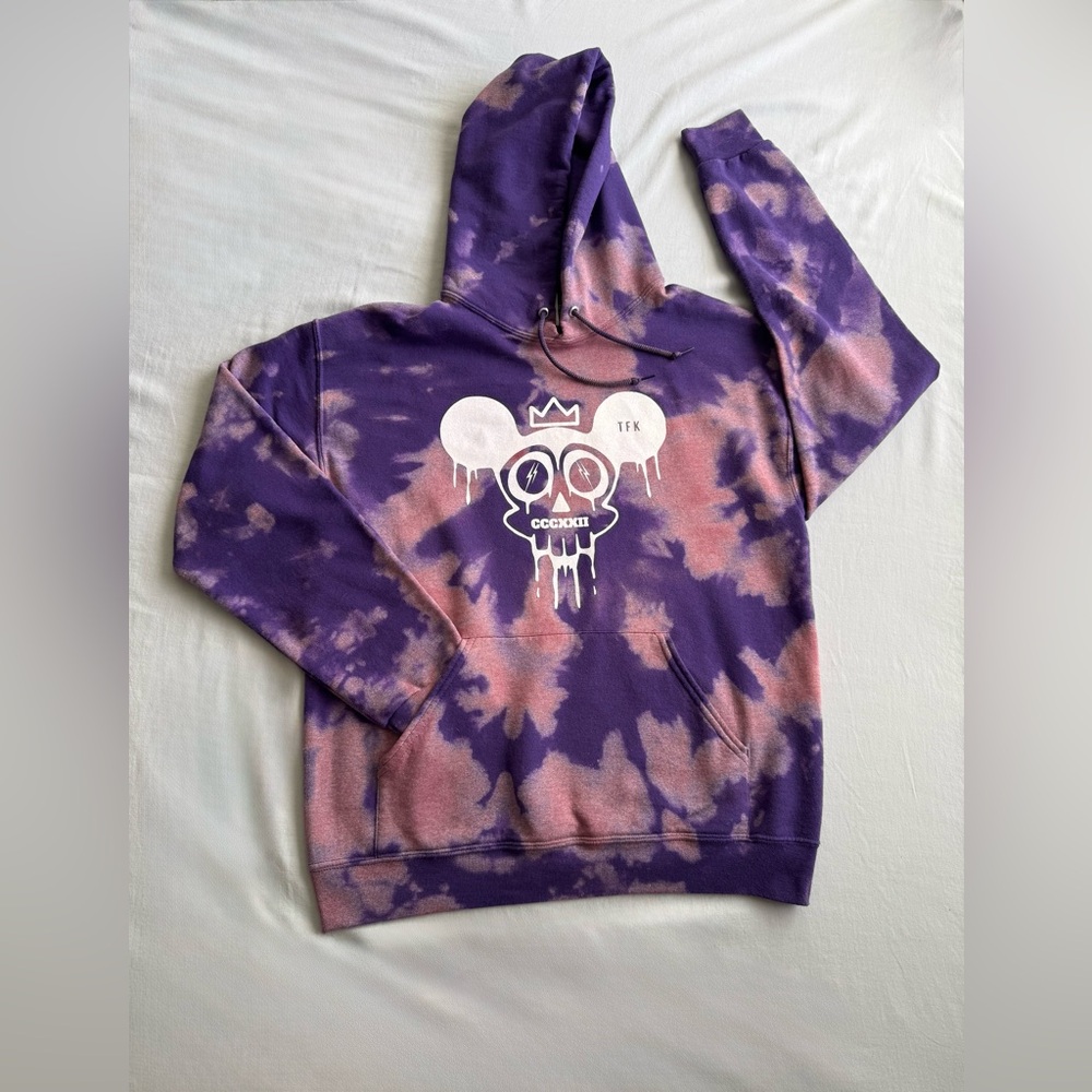 TFK Purple Pink Tie-Dye Hoodie Mickey Mouse Skull Graphic Streetwear M Y2K
